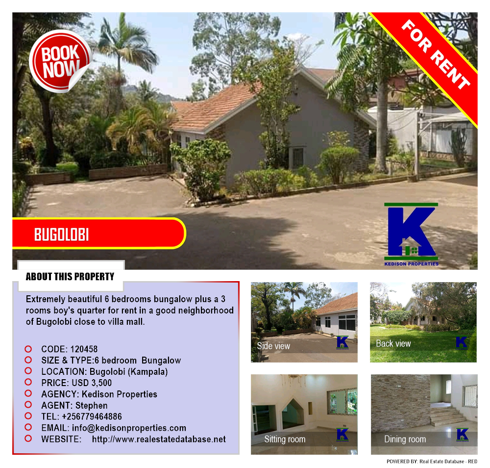 6 bedroom Bungalow  for rent in Bugoloobi Kampala Uganda, code: 120458