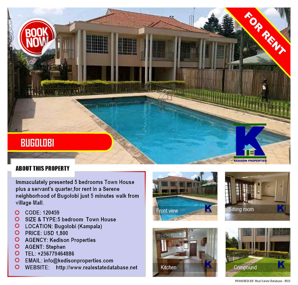 5 bedroom Town House  for rent in Bugoloobi Kampala Uganda, code: 120459