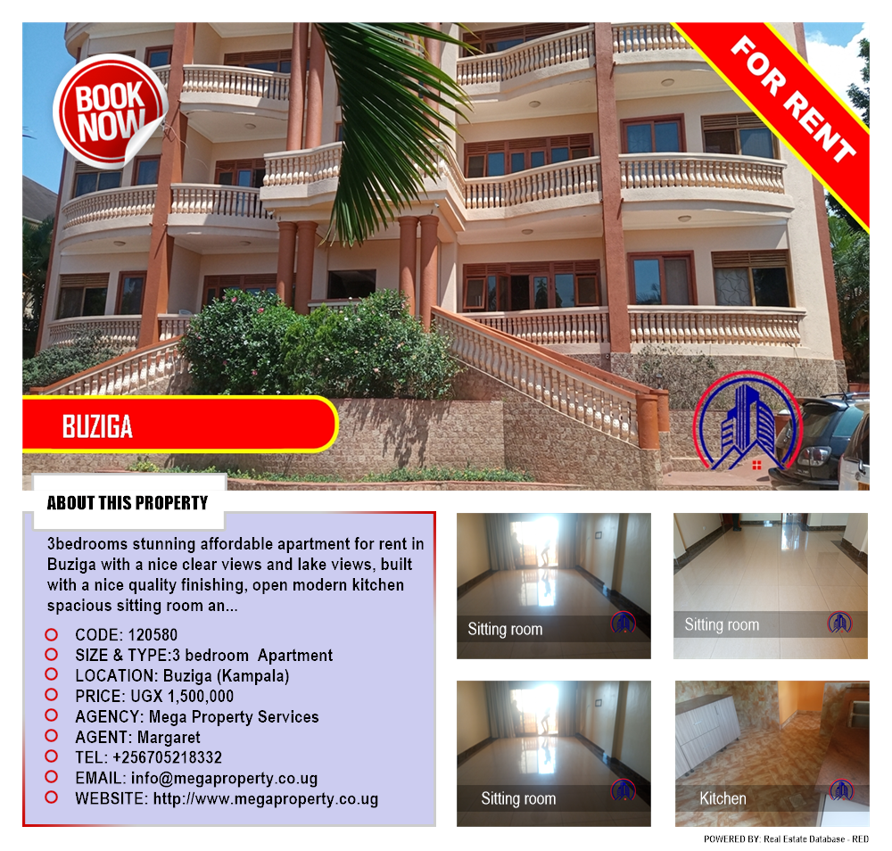 3 bedroom Apartment  for rent in Buziga Kampala Uganda, code: 120580
