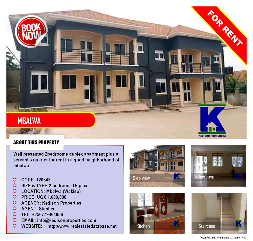 2 bedroom Duplex  for rent in Mbalwa Wakiso Uganda, code: 120843