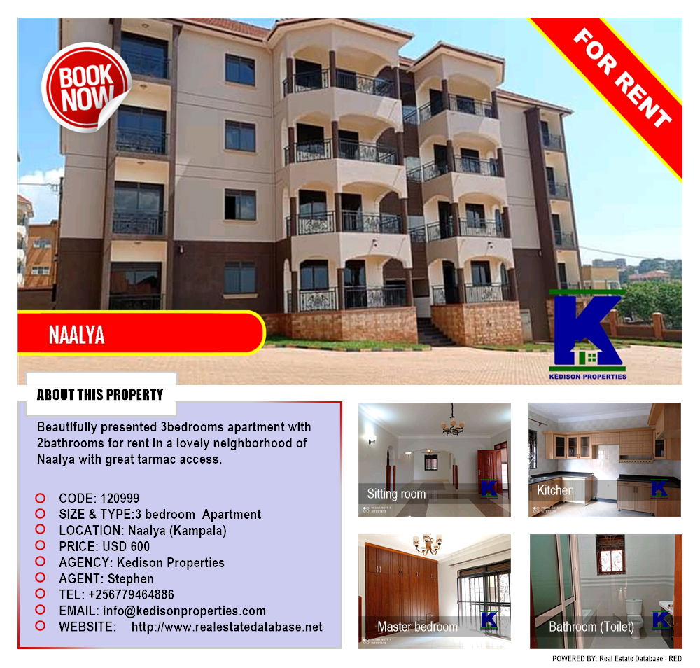 3 bedroom Apartment  for rent in Naalya Kampala Uganda, code: 120999