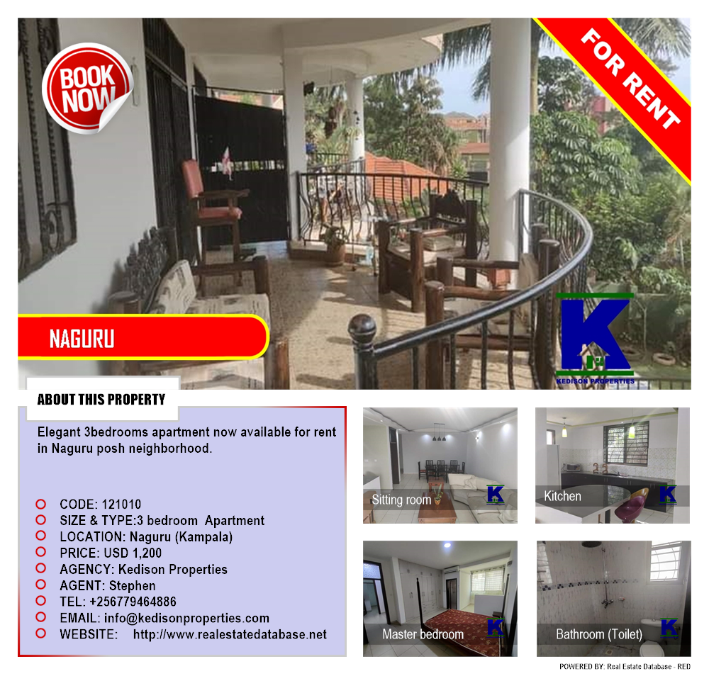 3 bedroom Apartment  for rent in Naguru Kampala Uganda, code: 121010