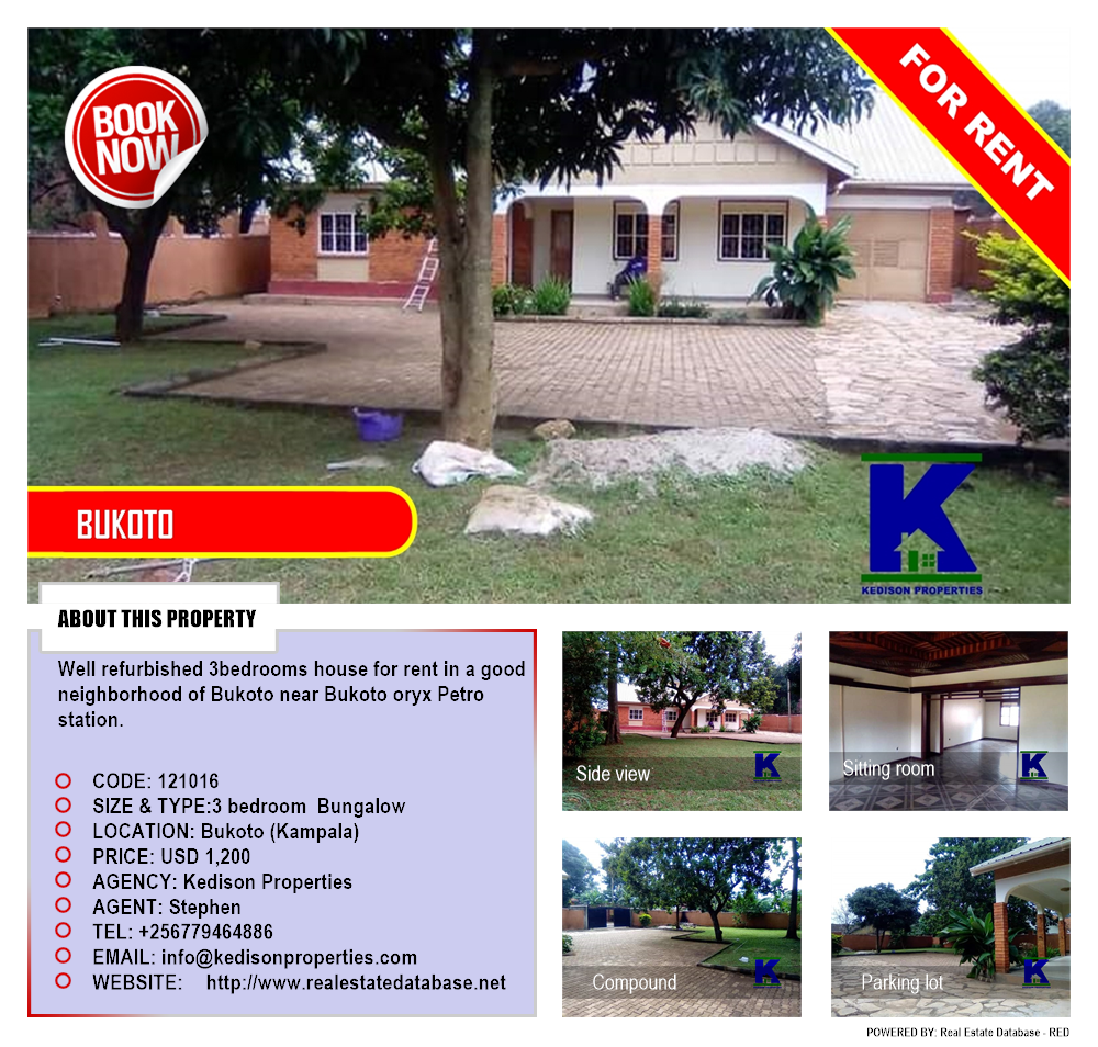 3 bedroom Bungalow  for rent in Bukoto Kampala Uganda, code: 121016