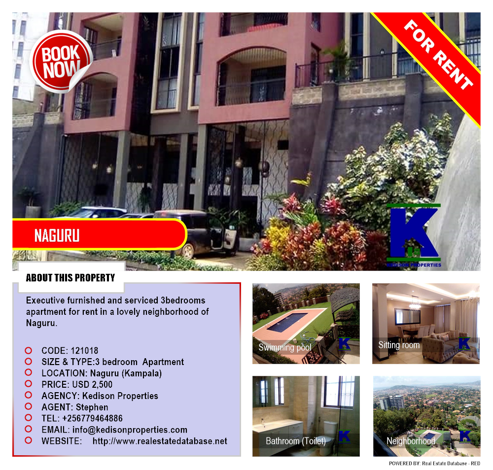 3 bedroom Apartment  for rent in Naguru Kampala Uganda, code: 121018