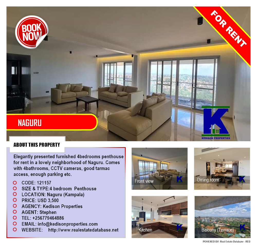 4 bedroom Penthouse  for rent in Naguru Kampala Uganda, code: 121157