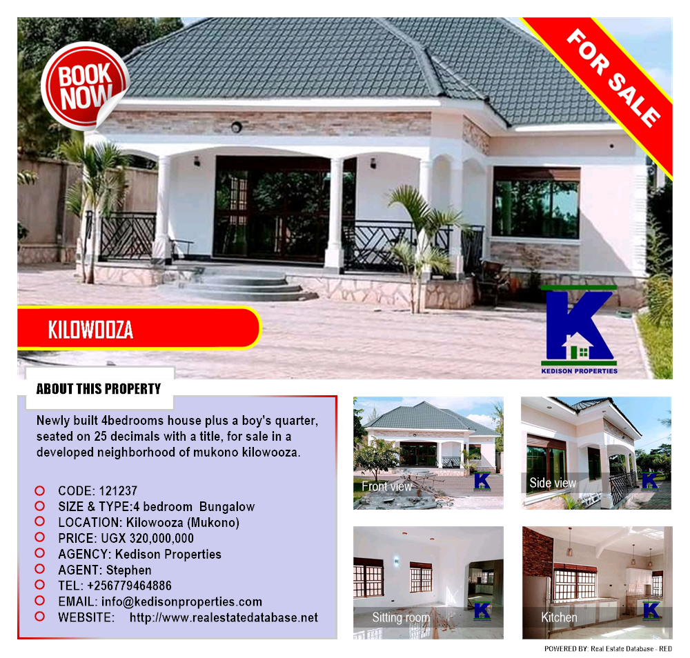 4 bedroom Bungalow  for sale in Kilowooza Mukono Uganda, code: 121237