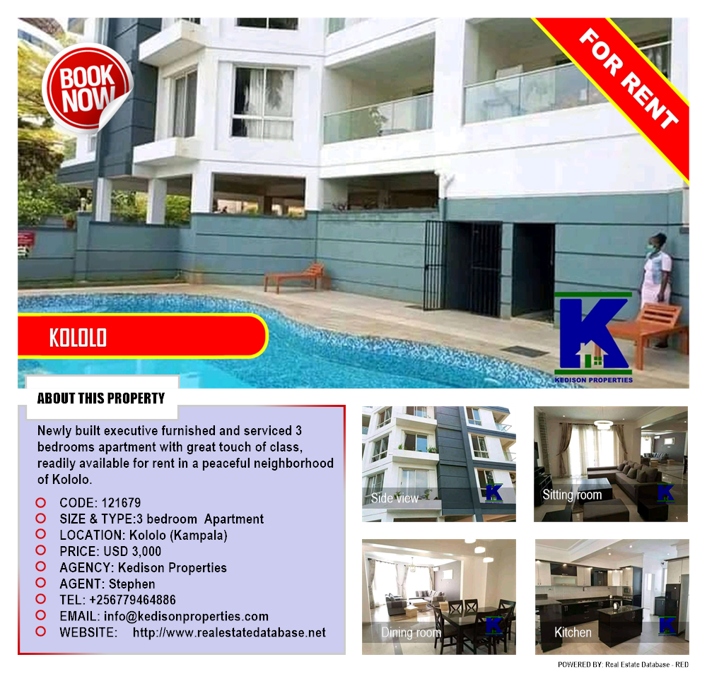 3 bedroom Apartment  for rent in Kololo Kampala Uganda, code: 121679