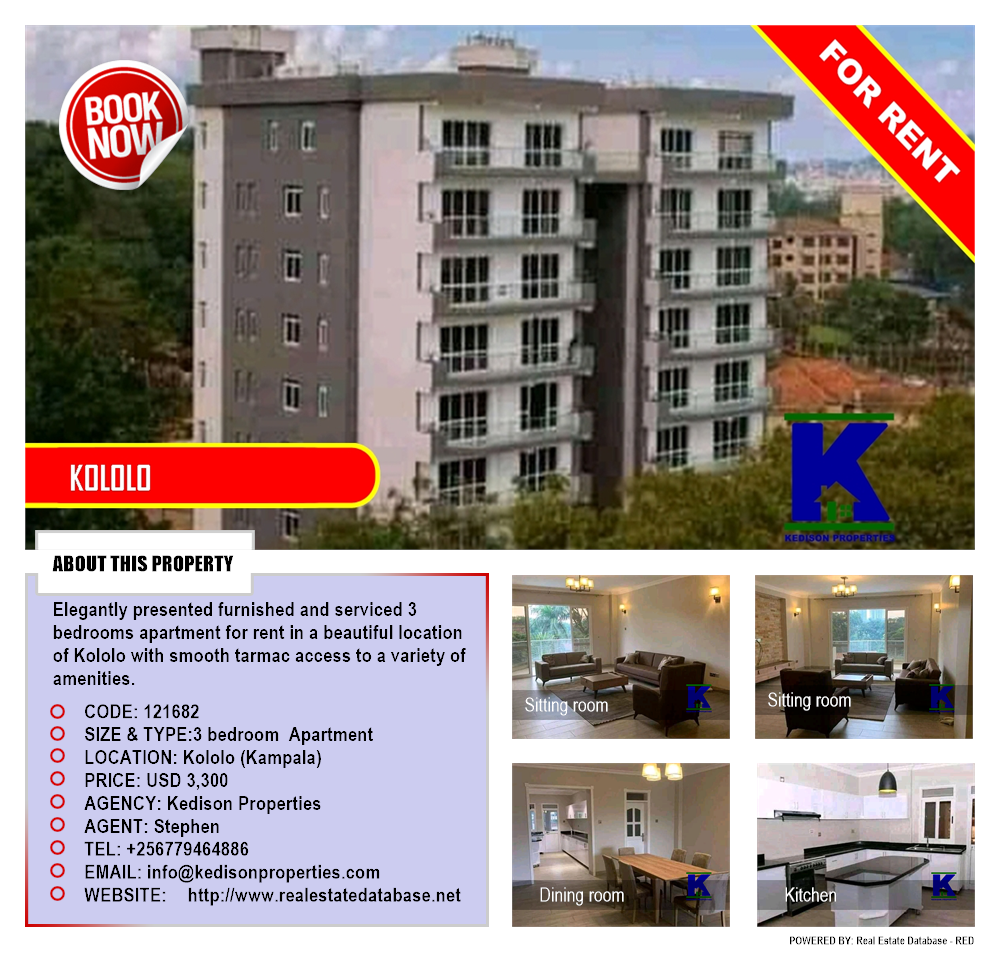 3 bedroom Apartment  for rent in Kololo Kampala Uganda, code: 121682