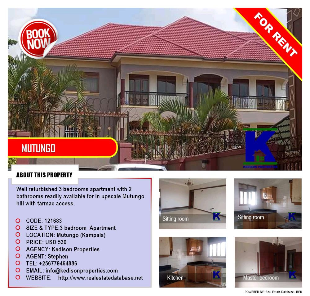 3 bedroom Apartment  for rent in Mutungo Kampala Uganda, code: 121683