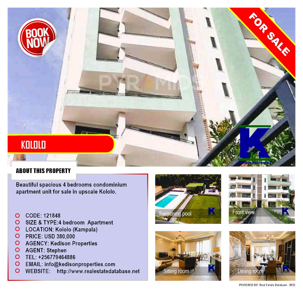 4 bedroom Apartment  for sale in Kololo Kampala Uganda, code: 121848
