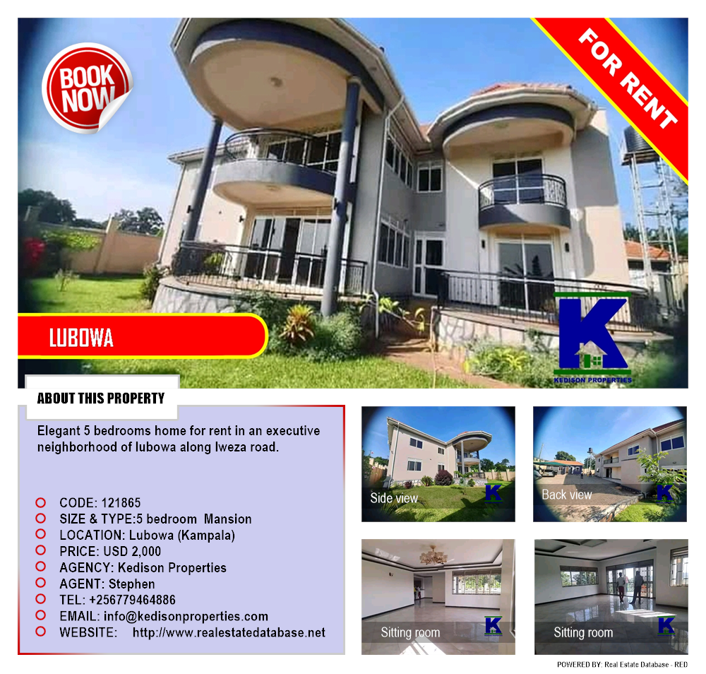 5 bedroom Mansion  for rent in Lubowa Kampala Uganda, code: 121865
