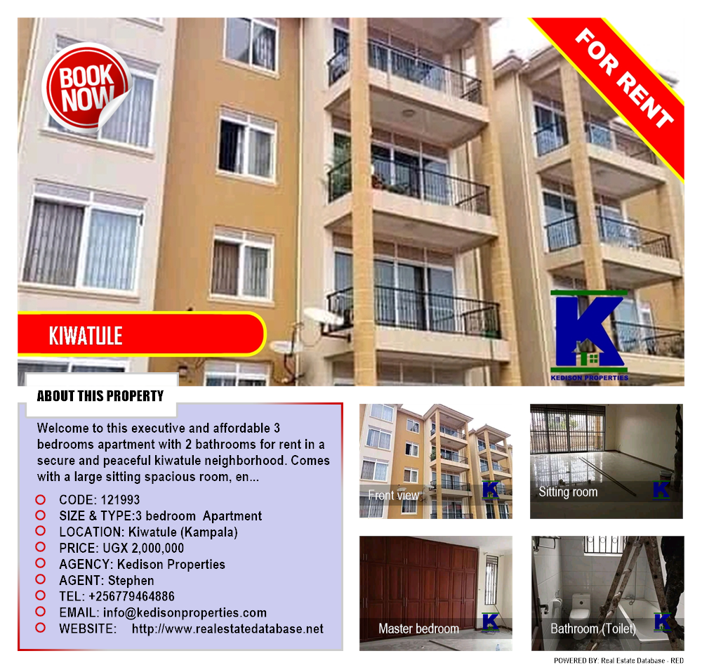 3 bedroom Apartment  for rent in Kiwaatule Kampala Uganda, code: 121993