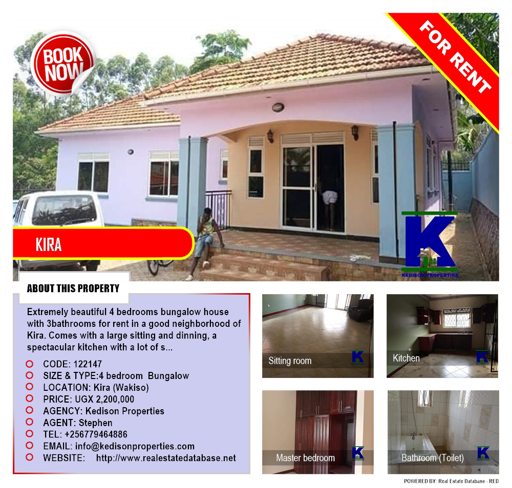 4 bedroom Bungalow  for rent in Kira Wakiso Uganda, code: 122147