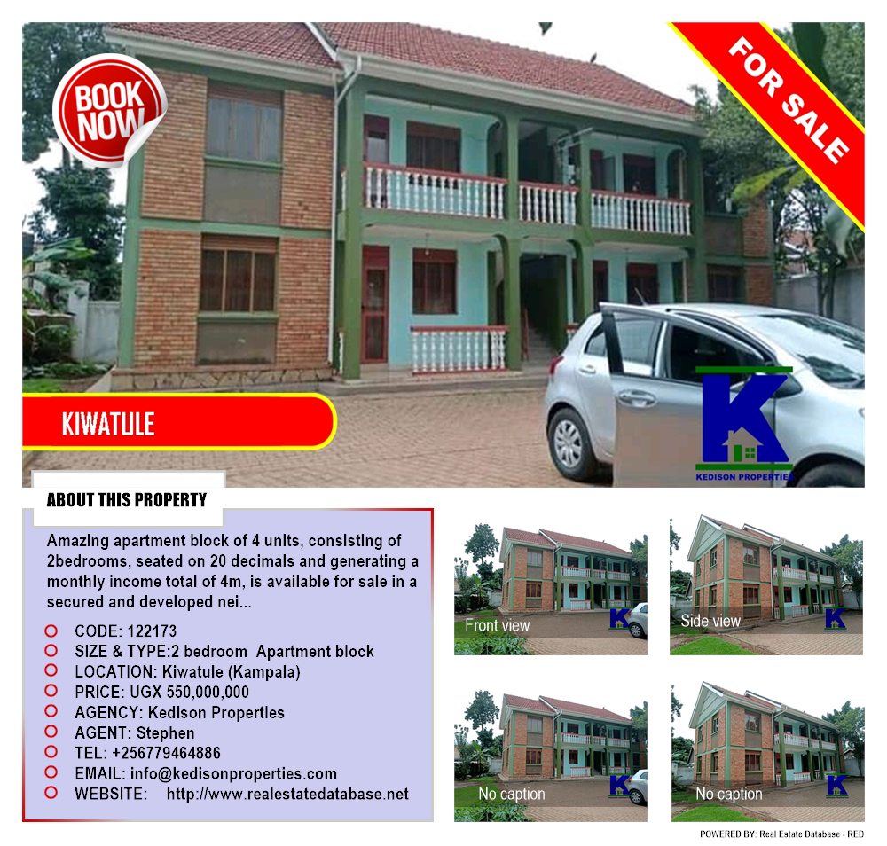 2 bedroom Apartment block  for sale in Kiwaatule Kampala Uganda, code: 122173