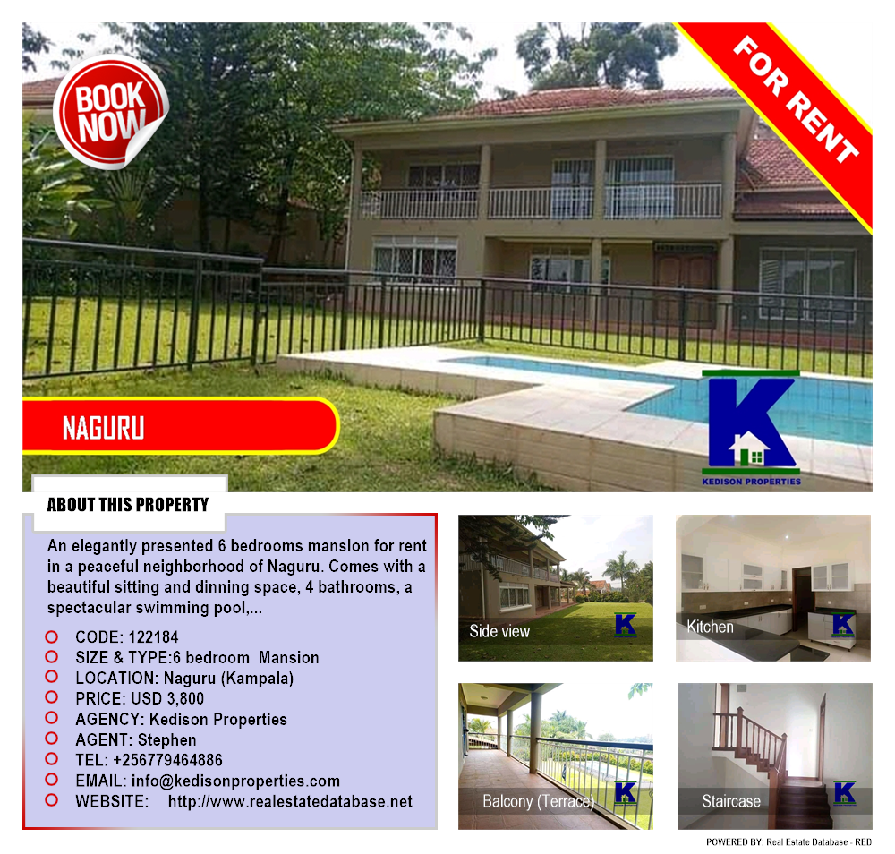 6 bedroom Mansion  for rent in Naguru Kampala Uganda, code: 122184