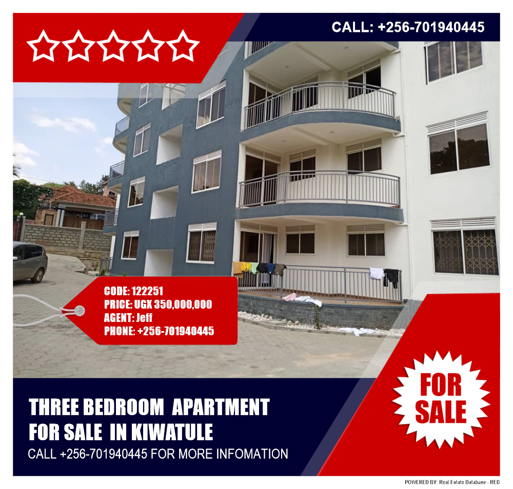 3 bedroom Apartment  for sale in Kiwaatule Kampala Uganda, code: 122251
