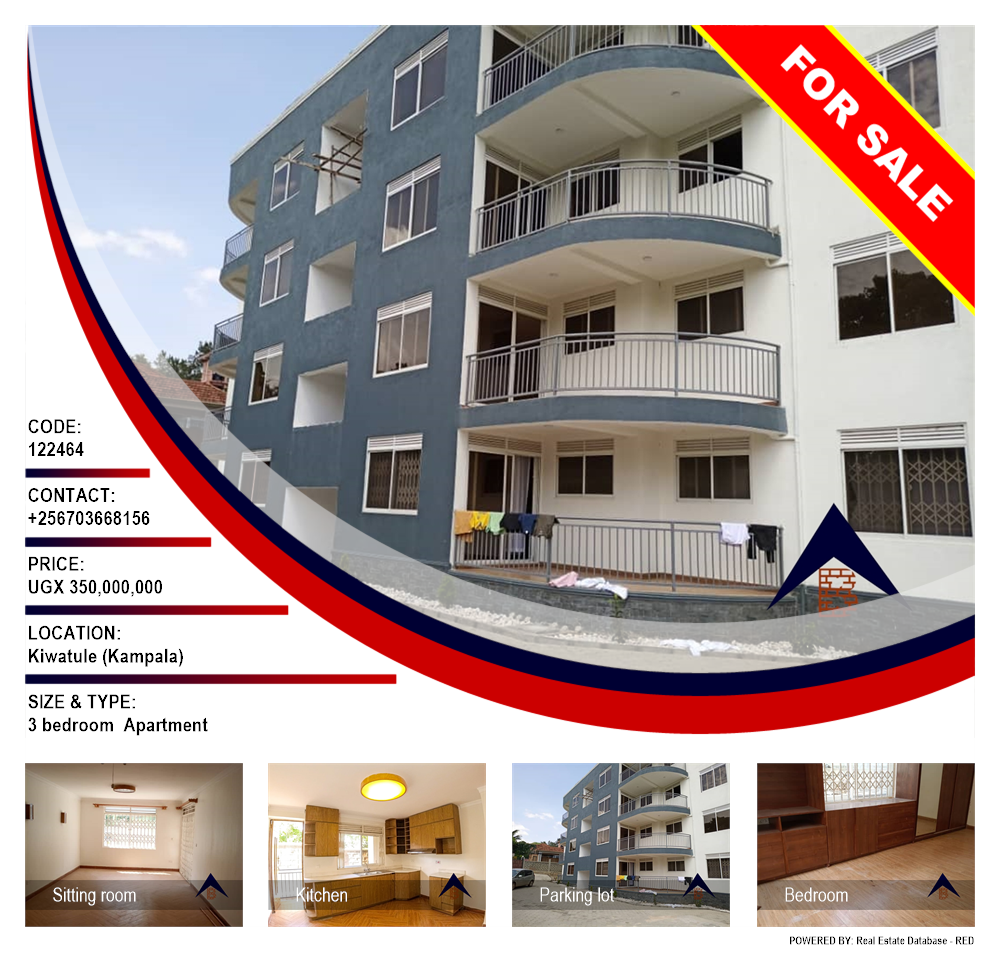 3 bedroom Apartment  for sale in Kiwaatule Kampala Uganda, code: 122464