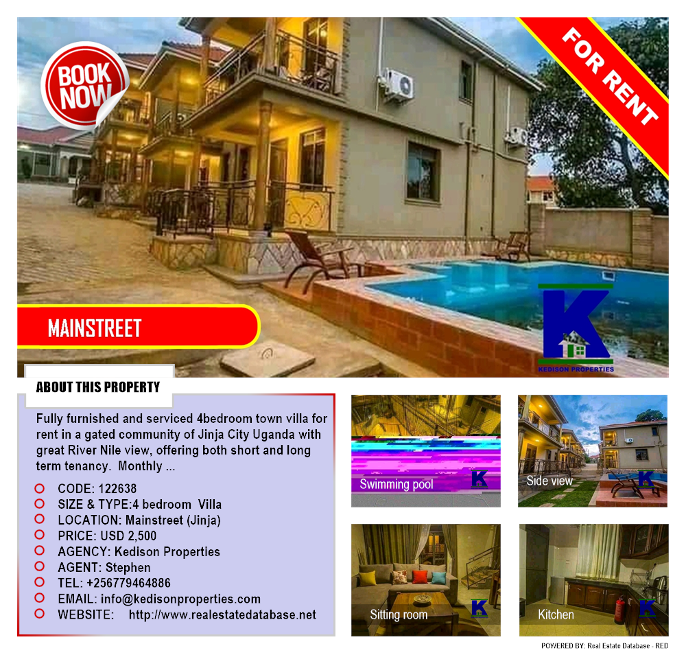 4 bedroom Villa  for rent in Mainstreet Jinja Uganda, code: 122638