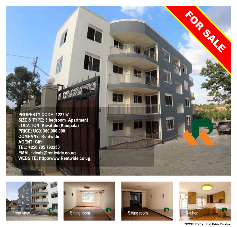 3 bedroom Apartment  for sale in Kiwaatule Kampala Uganda, code: 122757