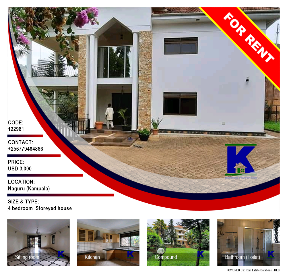 4 bedroom Storeyed house  for rent in Naguru Kampala Uganda, code: 122981