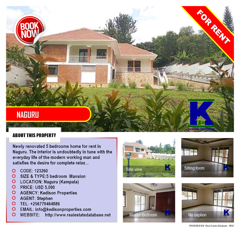 5 bedroom Mansion  for rent in Naguru Kampala Uganda, code: 123260