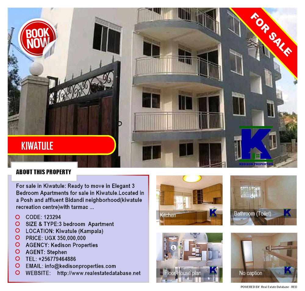 3 bedroom Apartment  for sale in Kiwaatule Kampala Uganda, code: 123294