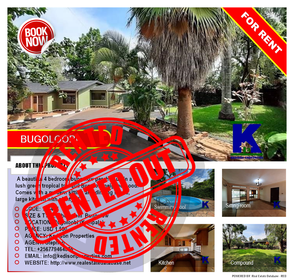 4 bedroom Bungalow  for rent in Bugoloobi Kampala Uganda, code: 123437