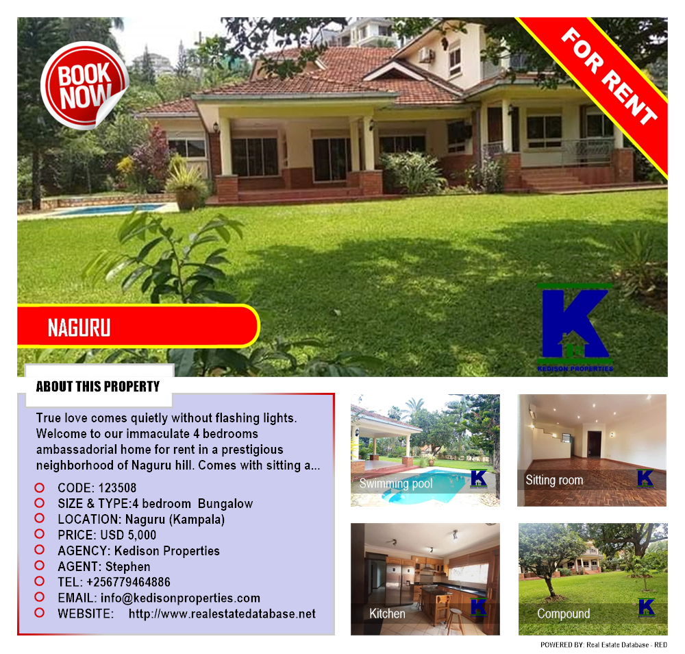 4 bedroom Bungalow  for rent in Naguru Kampala Uganda, code: 123508