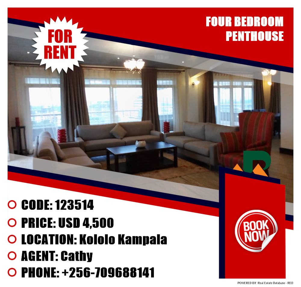 4 bedroom Penthouse  for rent in Kololo Kampala Uganda, code: 123514