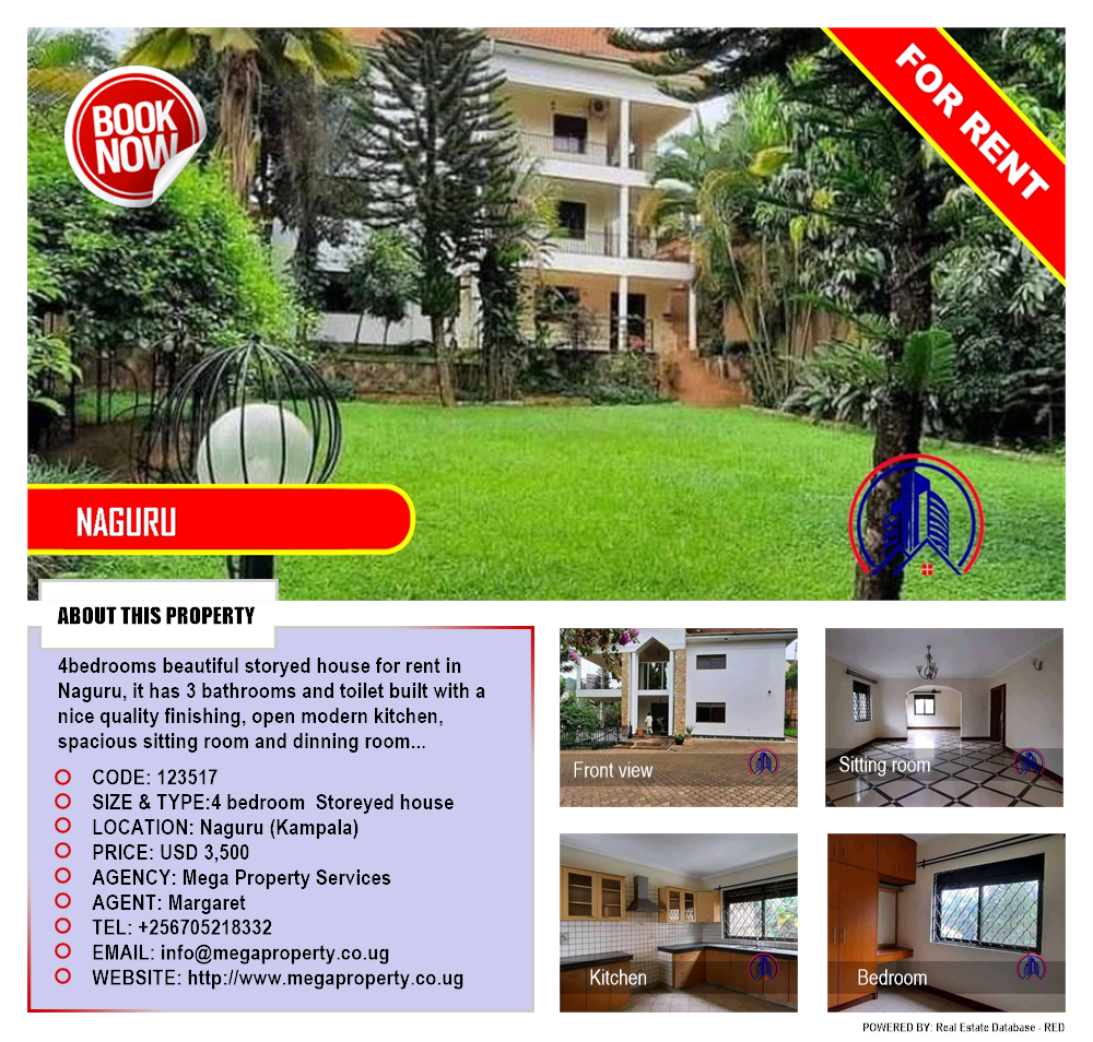 4 bedroom Storeyed house  for rent in Naguru Kampala Uganda, code: 123517