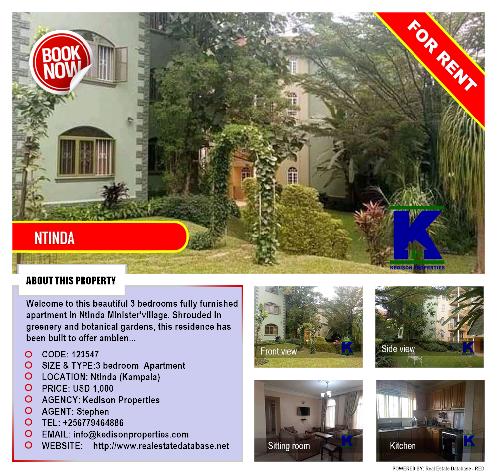 3 bedroom Apartment  for rent in Ntinda Kampala Uganda, code: 123547