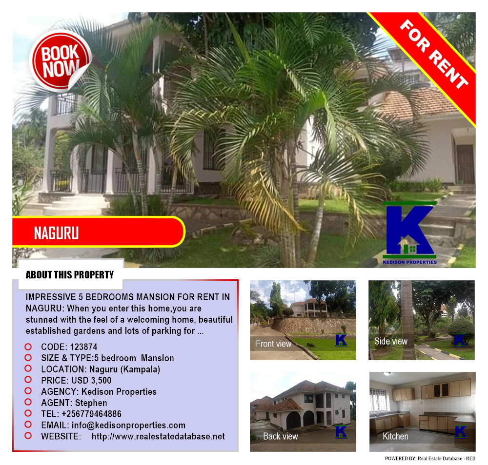 5 bedroom Mansion  for rent in Naguru Kampala Uganda, code: 123874