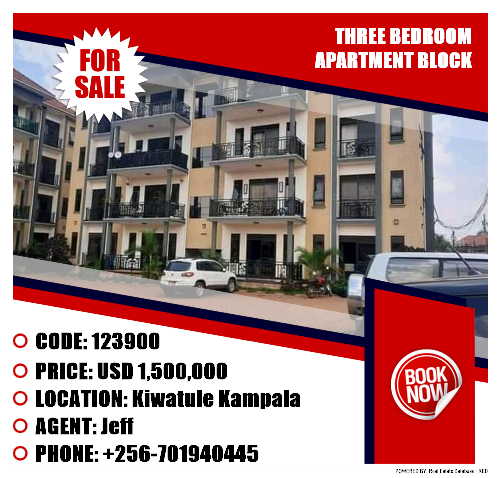 3 bedroom Apartment block  for sale in Kiwaatule Kampala Uganda, code: 123900