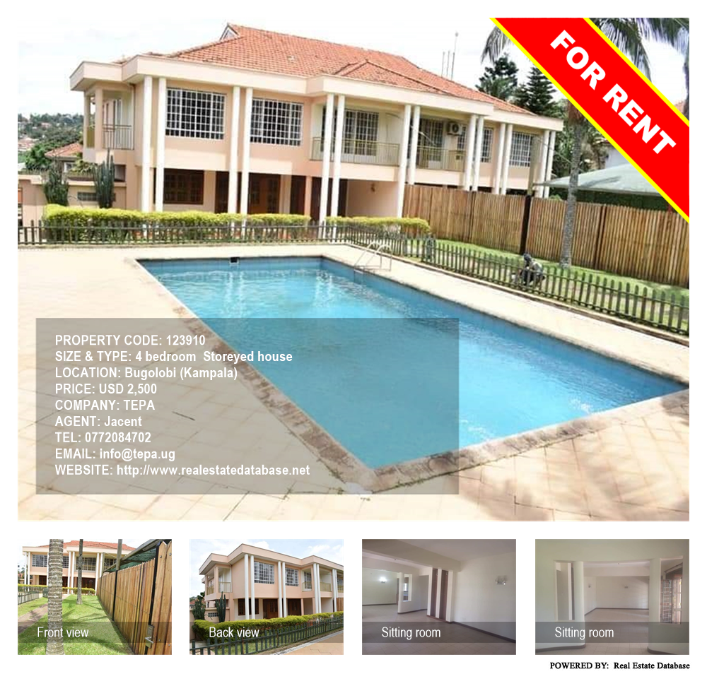 4 bedroom Storeyed house  for rent in Bugoloobi Kampala Uganda, code: 123910