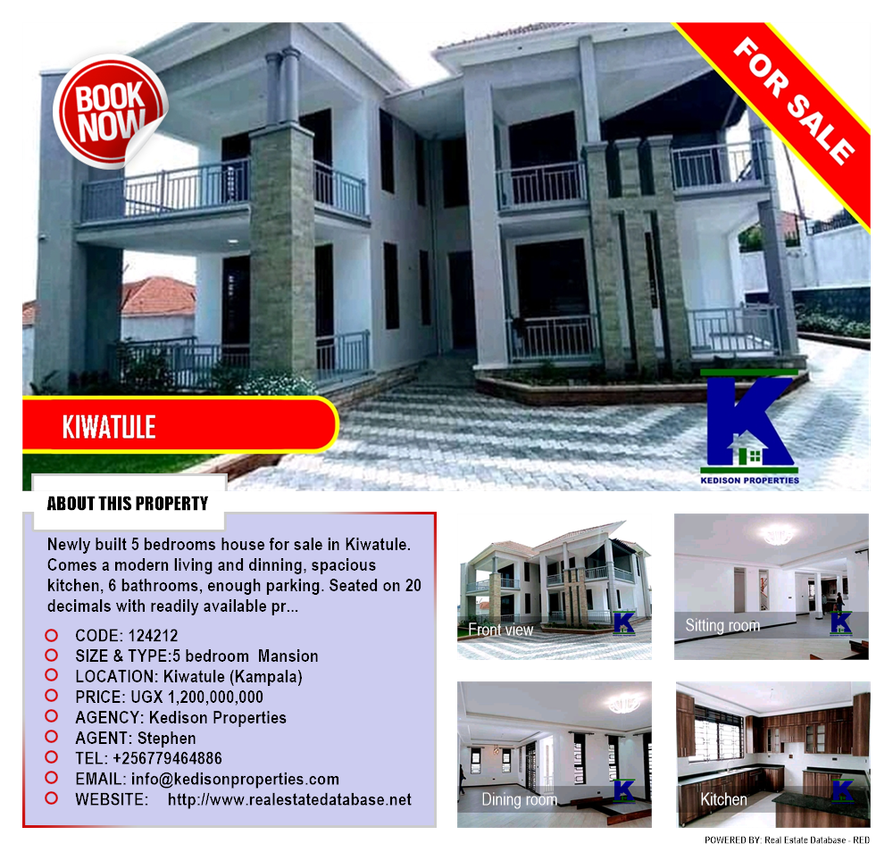 5 bedroom Mansion  for sale in Kiwaatule Kampala Uganda, code: 124212