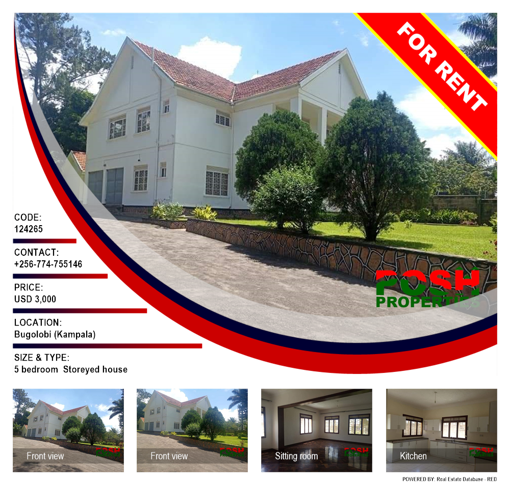 5 bedroom Storeyed house  for rent in Bugoloobi Kampala Uganda, code: 124265