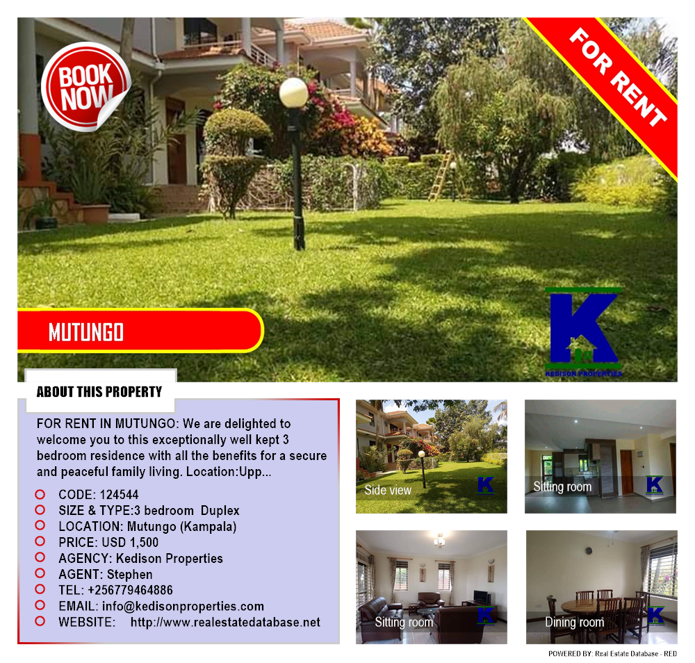 3 bedroom Duplex  for rent in Mutungo Kampala Uganda, code: 124544