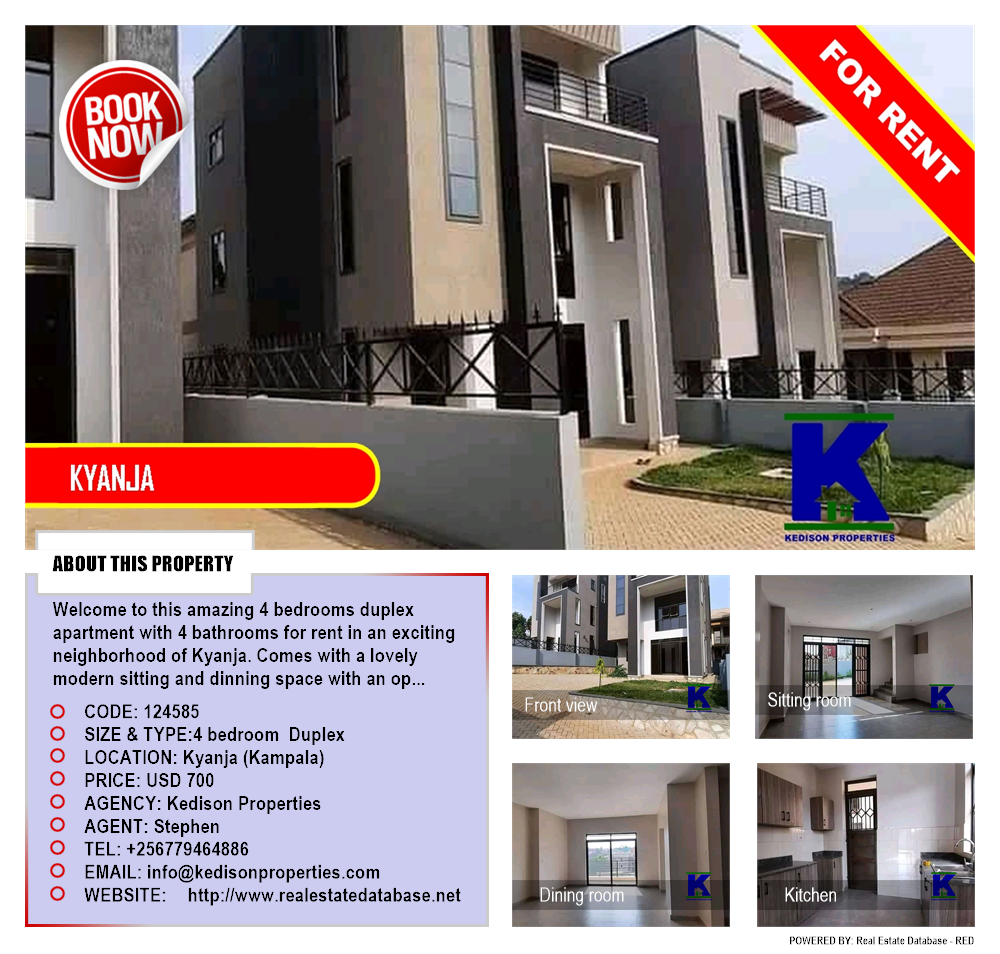 4 bedroom Duplex  for rent in Kyanja Kampala Uganda, code: 124585
