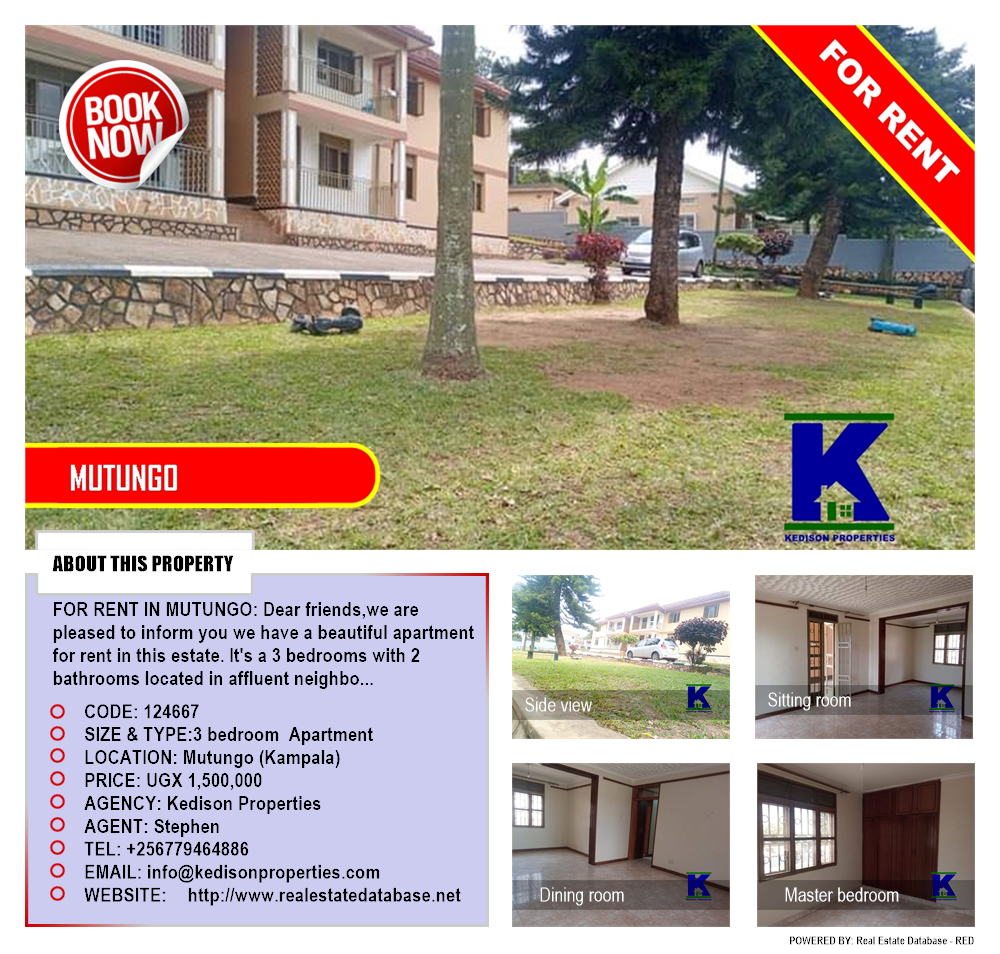 3 bedroom Apartment  for rent in Mutungo Kampala Uganda, code: 124667