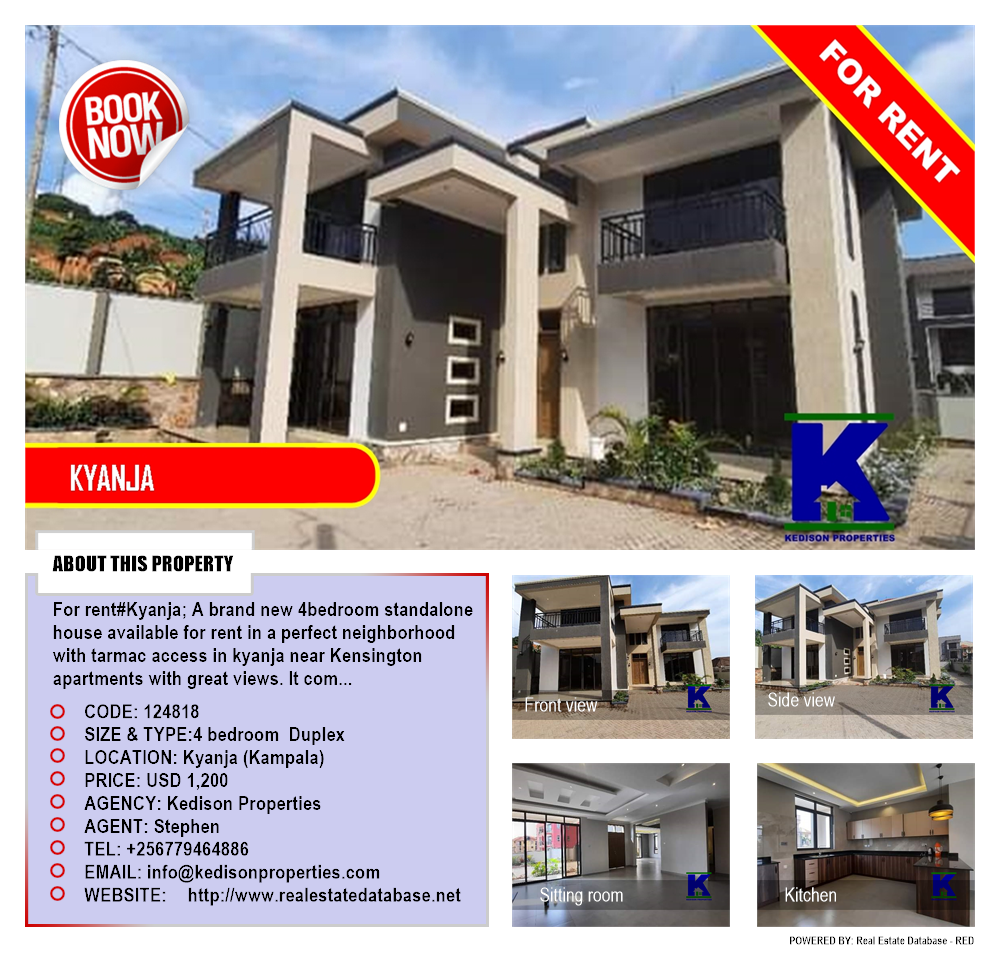 4 bedroom Duplex  for rent in Kyanja Kampala Uganda, code: 124818