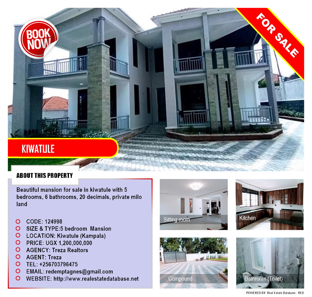5 bedroom Mansion  for sale in Kiwaatule Kampala Uganda, code: 124998