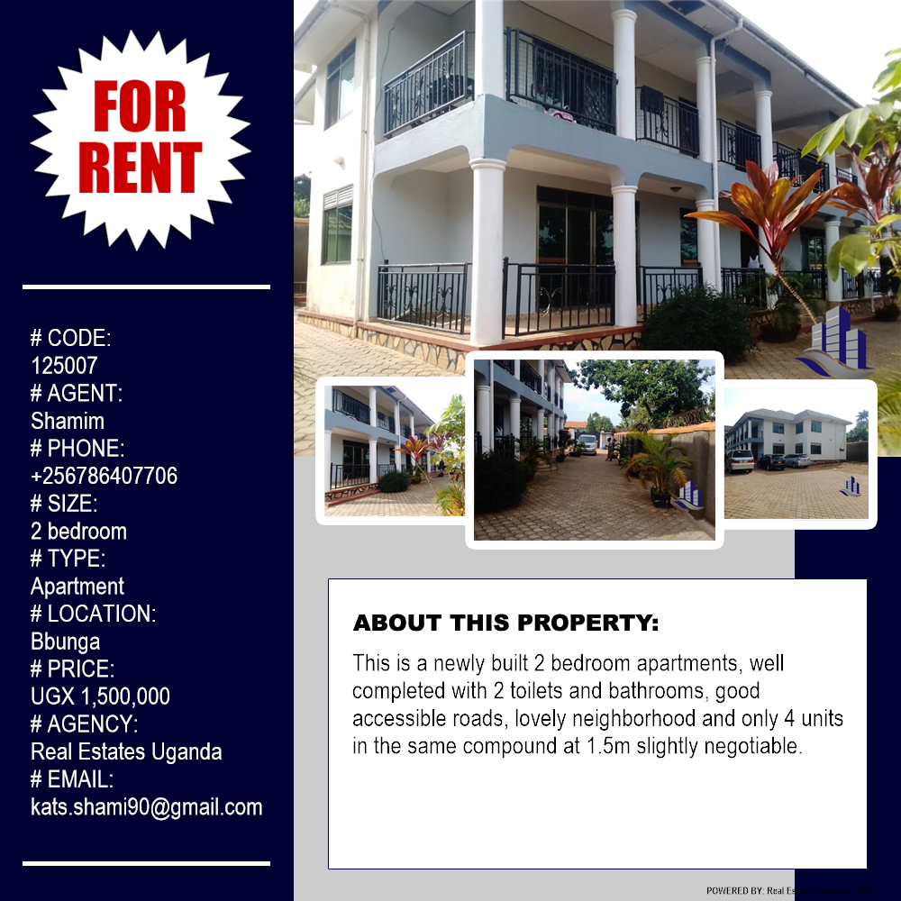 2 bedroom Apartment  for rent in Bbunga Kampala Uganda, code: 125007