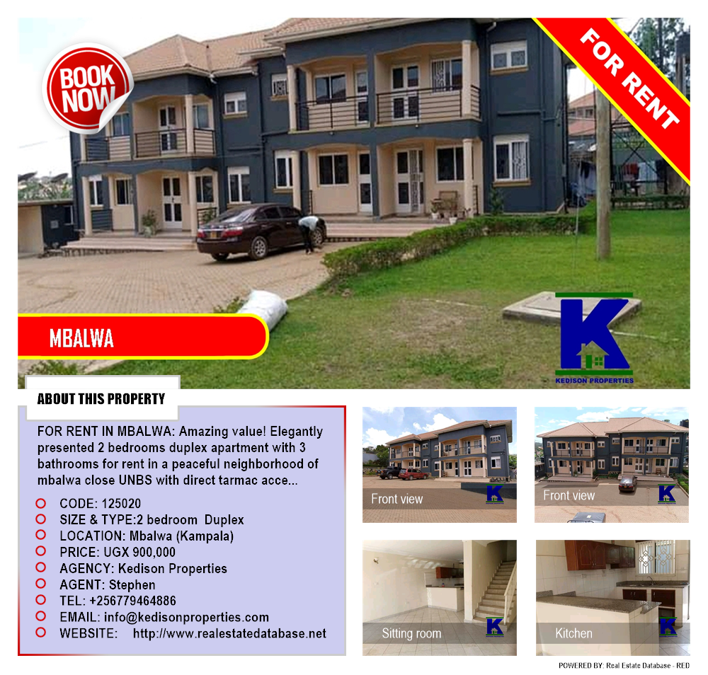 2 bedroom Duplex  for rent in Mbalwa Kampala Uganda, code: 125020