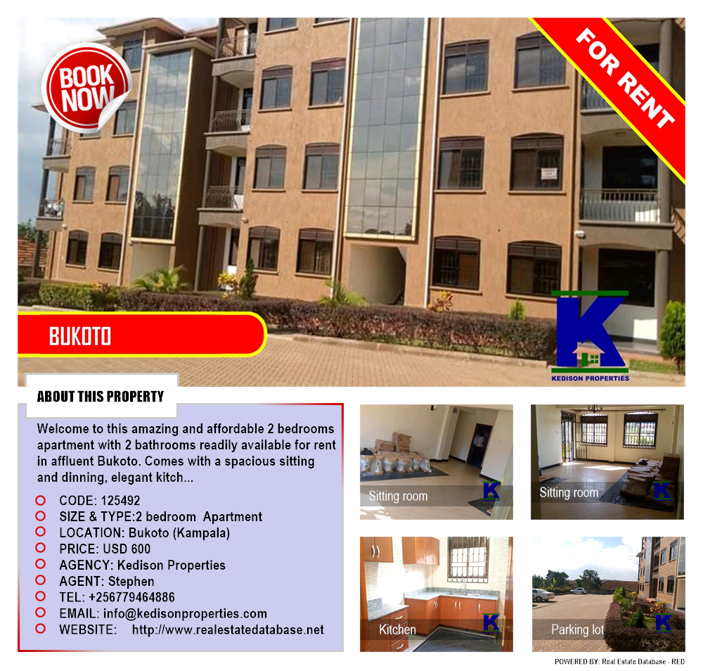 2 bedroom Apartment  for rent in Bukoto Kampala Uganda, code: 125492