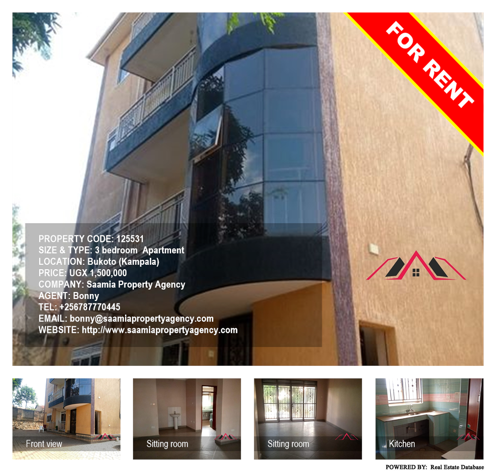 3 bedroom Apartment  for rent in Bukoto Kampala Uganda, code: 125531