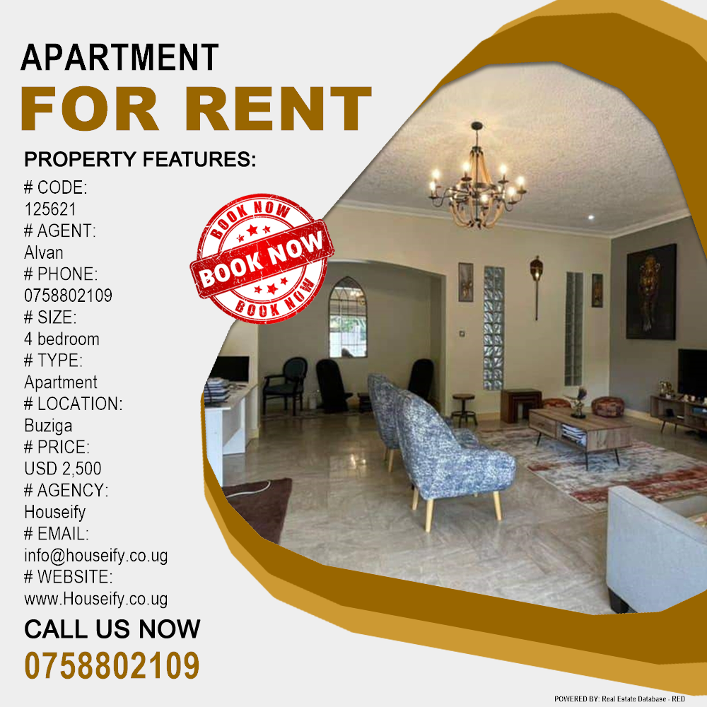 4 bedroom Apartment  for rent in Buziga Kampala Uganda, code: 125621