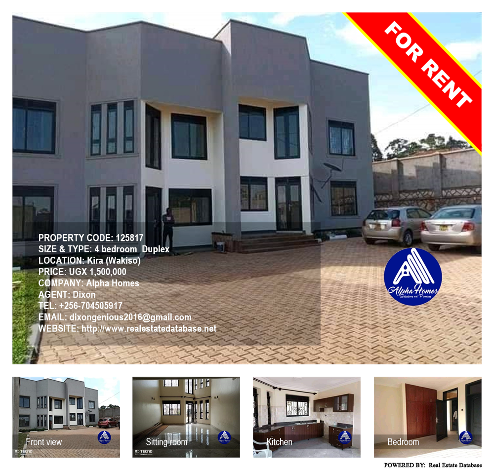 4 bedroom Duplex  for rent in Kira Wakiso Uganda, code: 125817