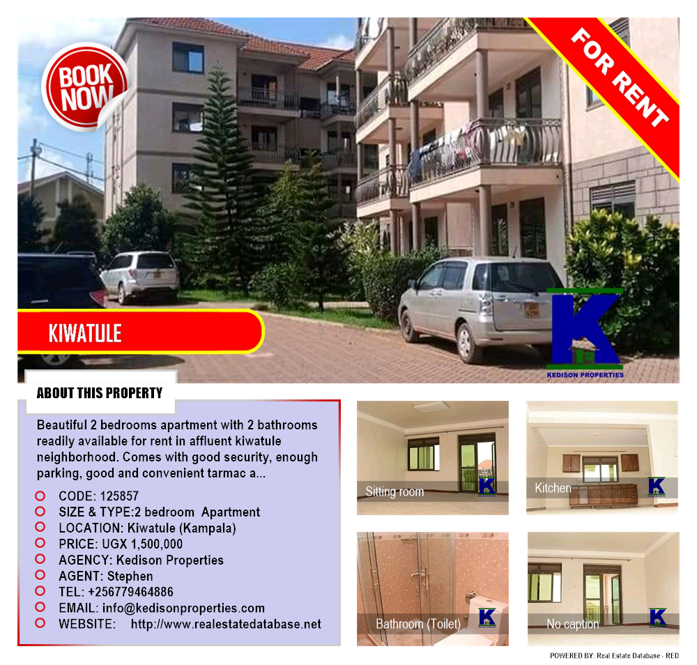 2 bedroom Apartment  for rent in Kiwaatule Kampala Uganda, code: 125857