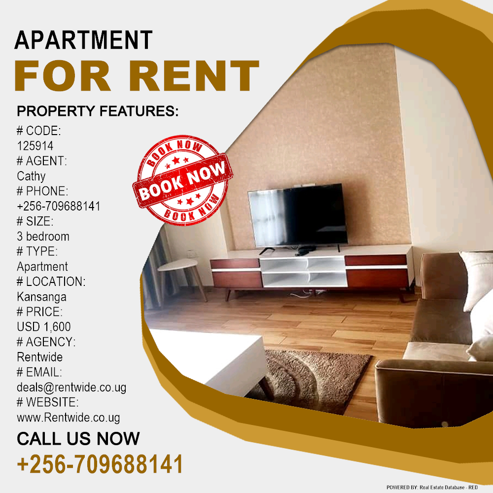 3 bedroom Apartment  for rent in Kansanga Kampala Uganda, code: 125914