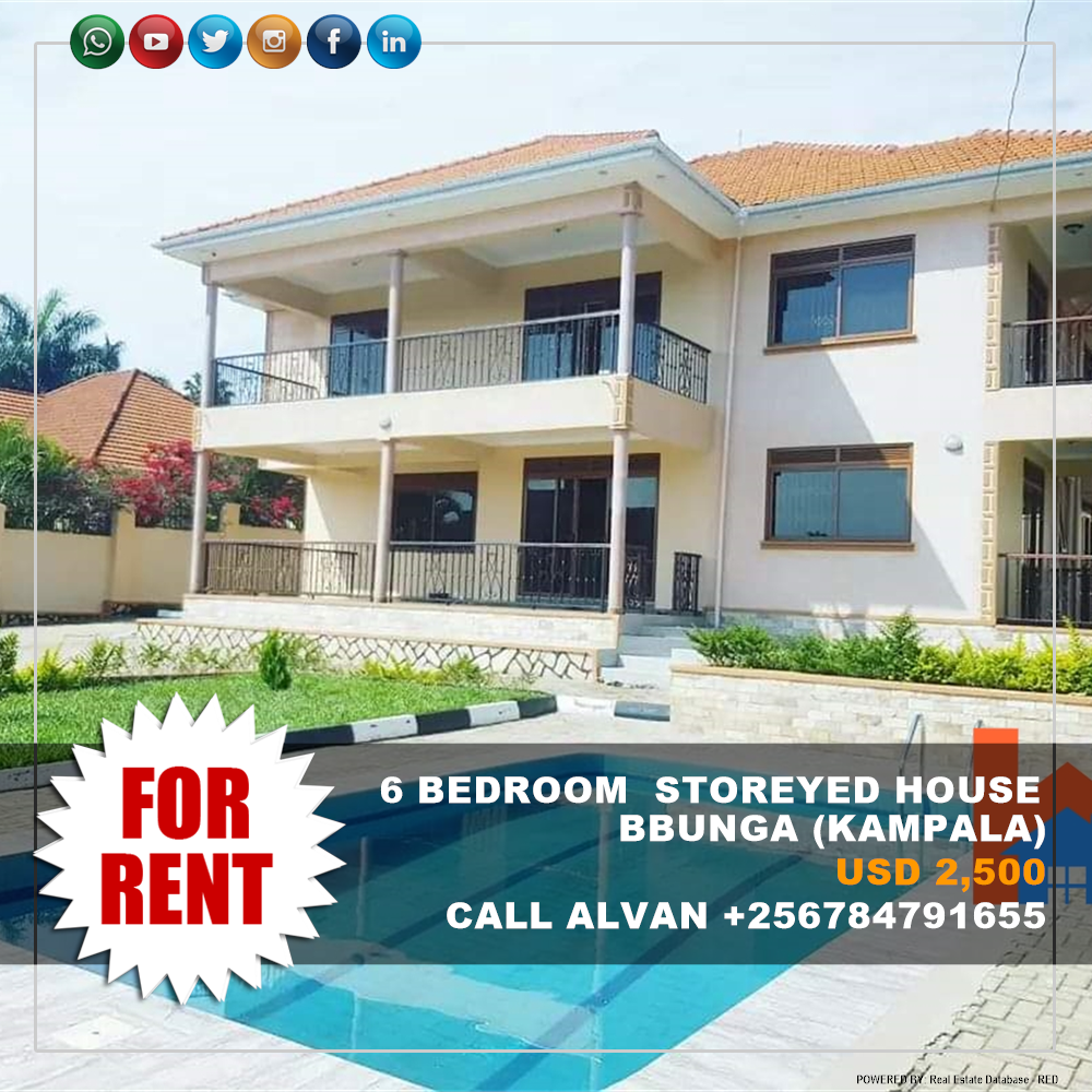 6 bedroom Storeyed house  for rent in Bbunga Kampala Uganda, code: 125943